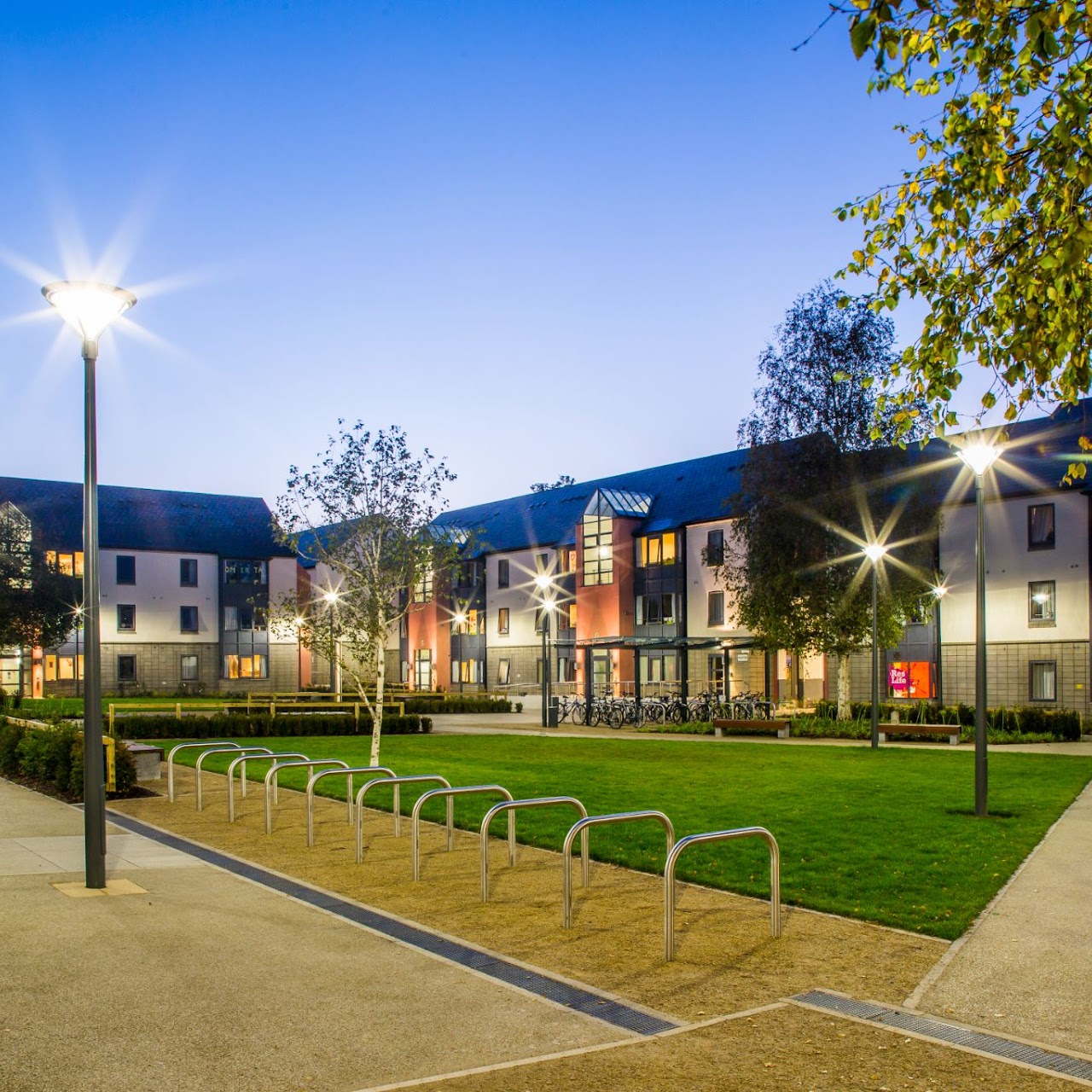 Belgrove Residences at UCD at night